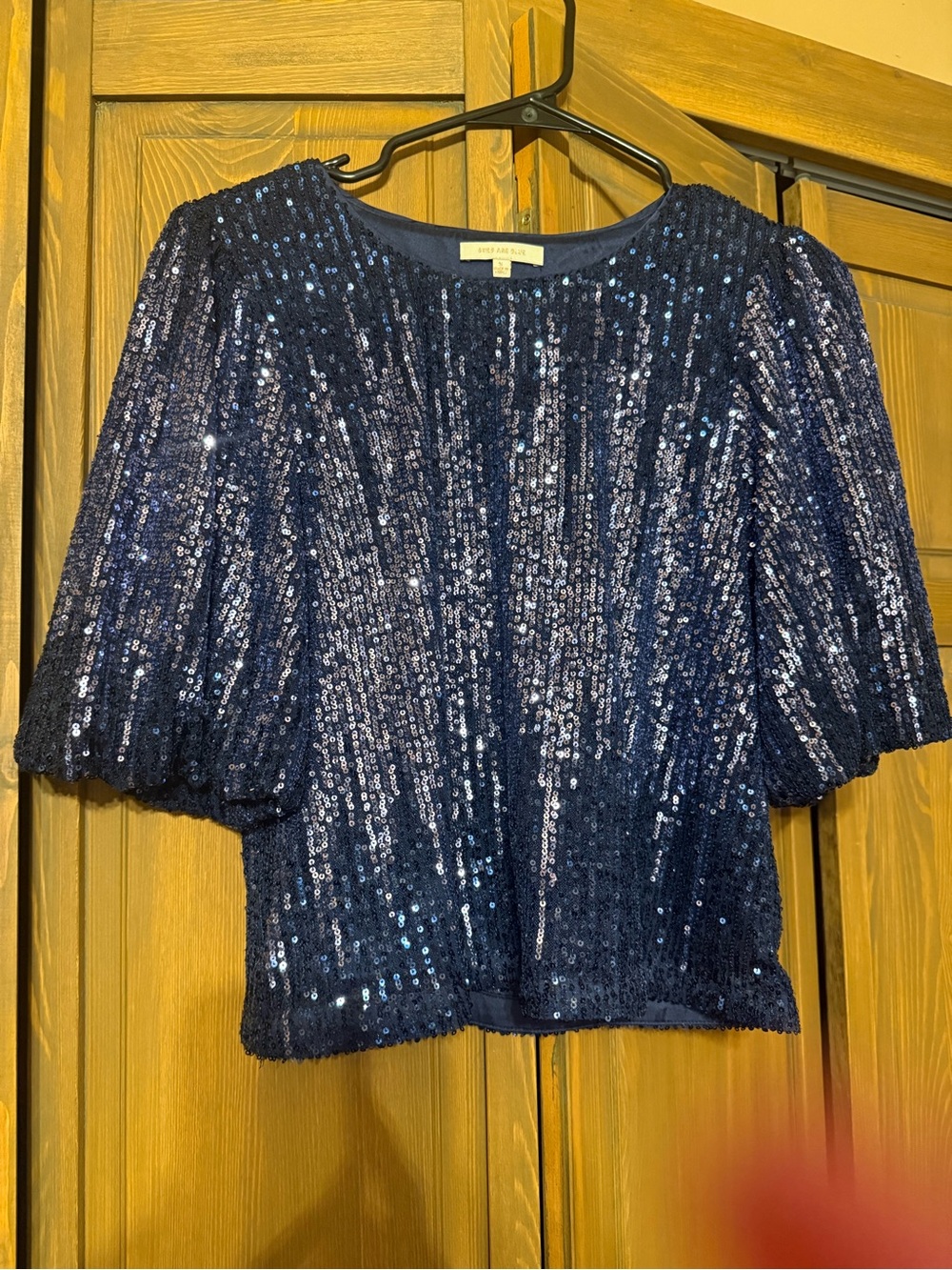 Blue crop navy sequin blouse ~ semi cropped